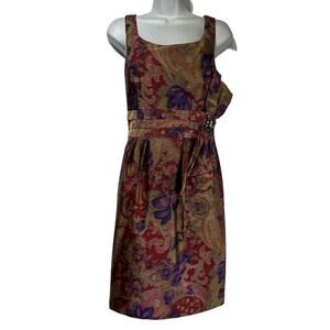 eliza j sleeveless floral rhinestone Beaded buckle Big BOW dress Size 8